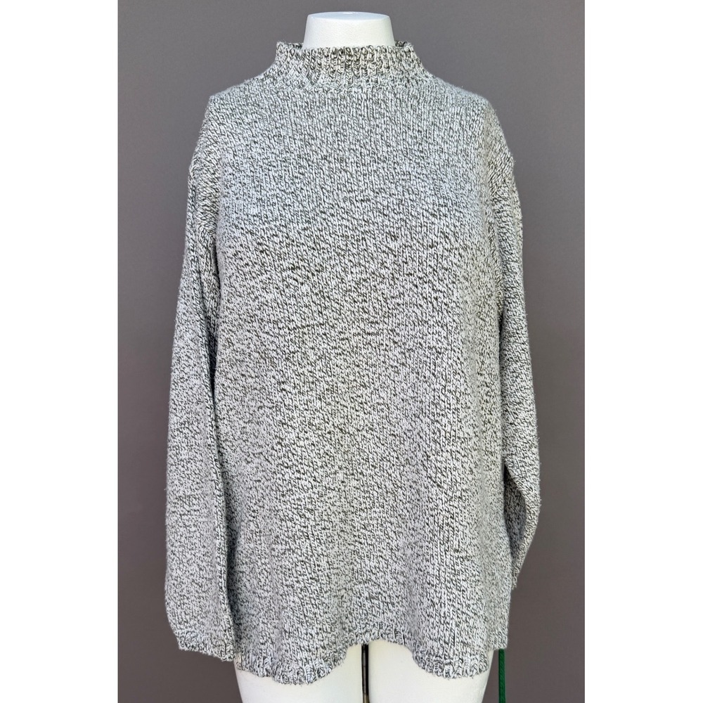 St Johns Bay Vintage Sweater Petite Large Gray Marled Mock Neck Cotton Knit USA